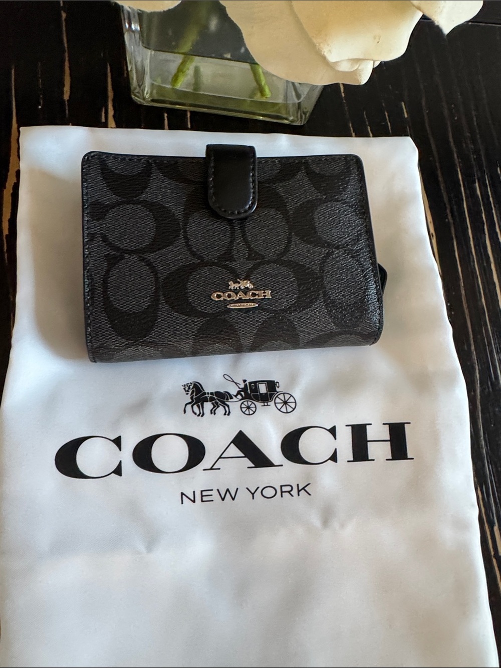 Coach Zip Wallet in Signature Canvas Black Smoke Charcoal colorway